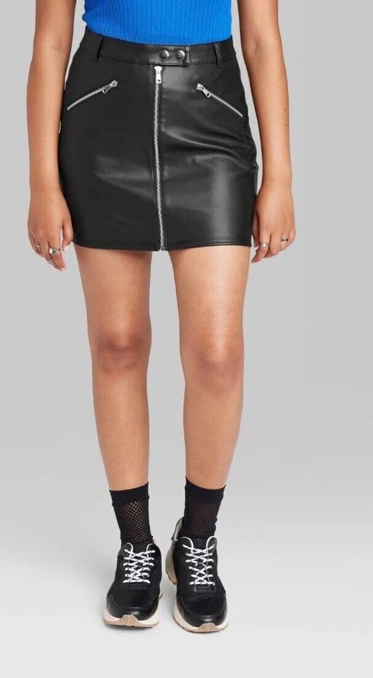 Women's Faux Leather Moto Mini Skirt Wild Fable Black Size 2 NWT